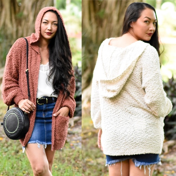 White Hooded Popcorn Cardigan - Picture 4 of 4